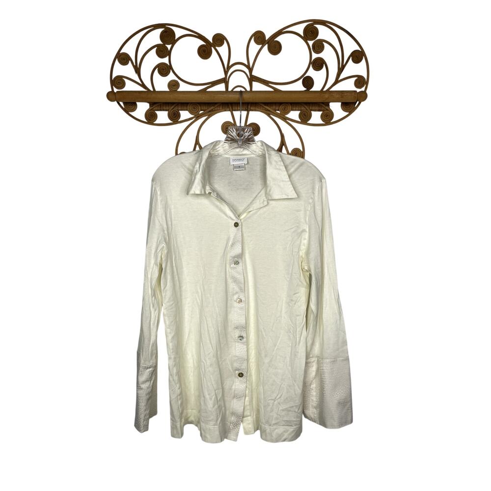 Hanro Cotton long sleeve sleep shirt button front ivory M